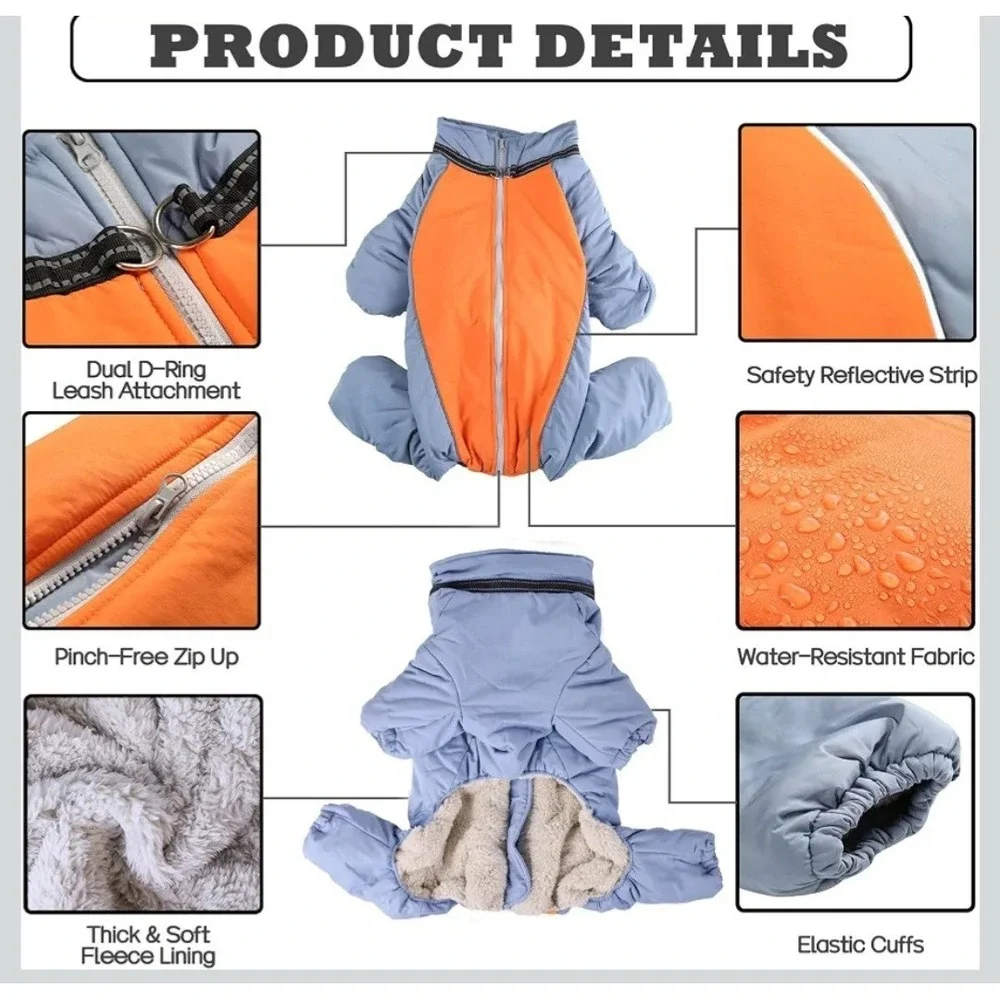 Dogs Winter Coat Windproof Zip Up Fleece Lined Snowsuit For Dogs